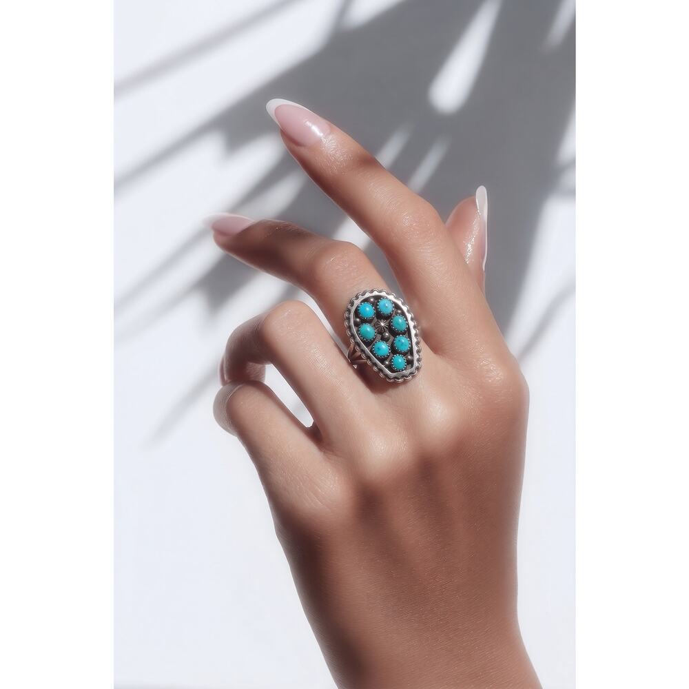 Sterling Silver Zuni Kenny Lonjose Handmade Kingman Turquoise Ring Size 8